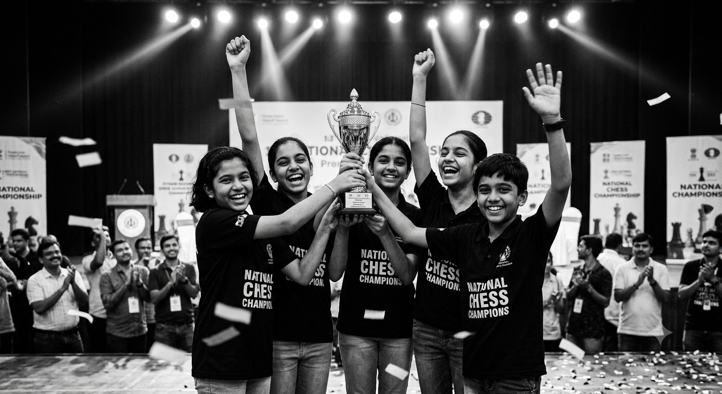 Kingside juniors holding the team cup