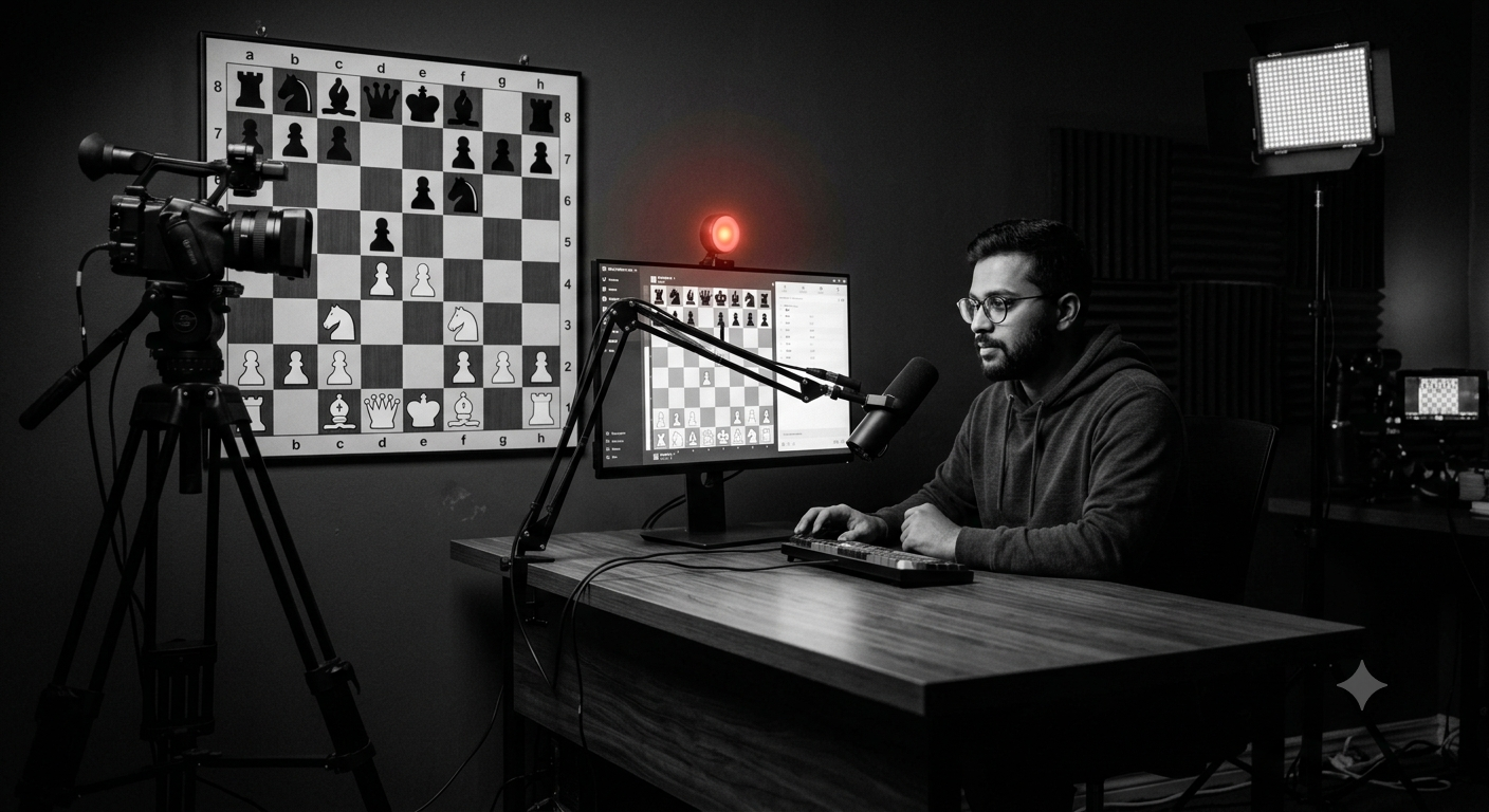 The online studio with camera, lights and a magnetic board